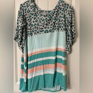 LuLaRoe Gray Leopard and Striped Top